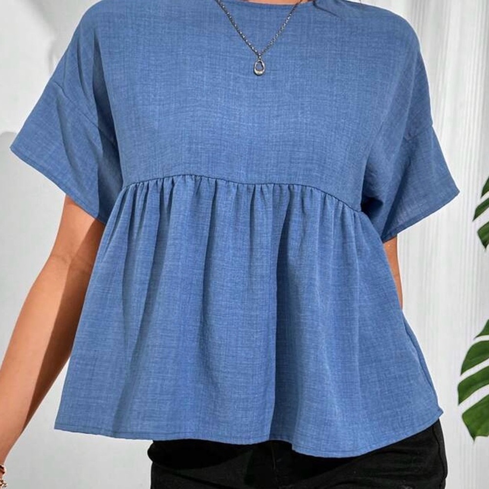 SHEIN Blue Gathered Blouse